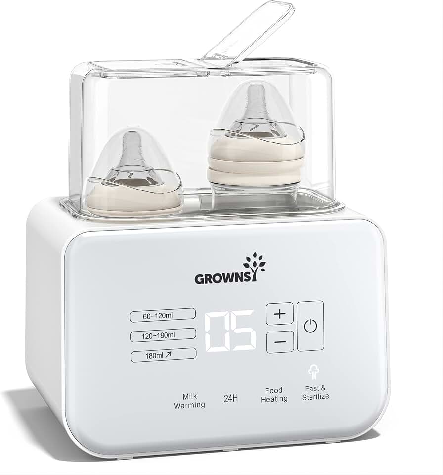 GROWNSY Fast Double Baby Bottle Warmer for Breastmilk &amp; Formula, White | 8-in-1 Functions, Precise Temp Control, Timer, Defrost, Sterilize, Keep Warm, Baby Food Heating Global Recycled Standard