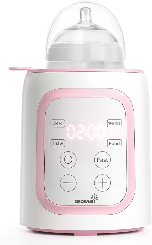 Grownsy 8-in-1 OG Fast Bottle Warmer with Timer, Pink | Fast &amp; Even Heating, Nutri-Preserve, Safe Material, Precise Temp, Easy Operation, Multi-Use Bottle Warmer for All Feed Stages Global Recycled Standard