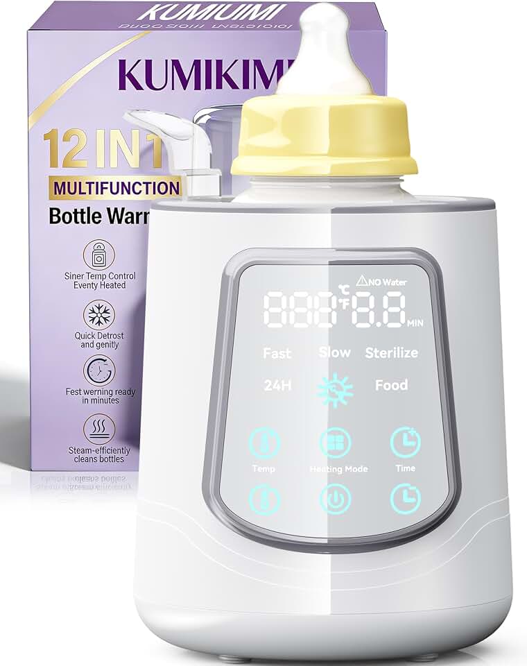 12 in 1 Fast Baby Bottle Warmer Constant Temp Milk Warmer Fits All Bottles | Even Heating No Hot Spots, Night Mode, Sterili-zing for Breastmilk &amp; Formula Gray