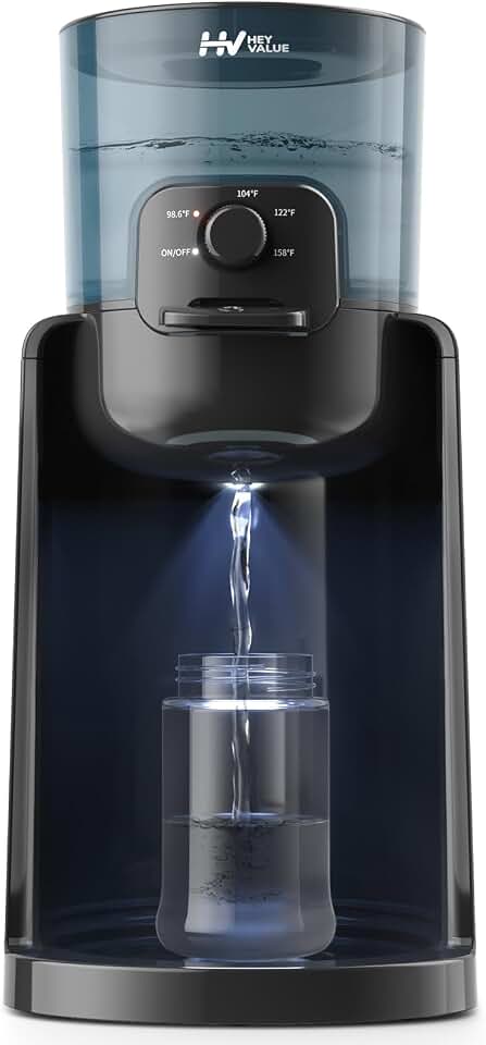 HEYVALUE Water Warmer for Baby Formula with Night Light,Bottle Warmer,Black | 4 Temperature Control &amp; 72H Keep Warm, Detachable Tank, Instantly Dispenses Warm Water, Feed Baby More Easier and Healthier