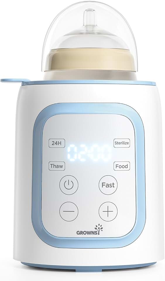 Grownsy 8-in-1 OG Fast Bottle Warmer with Timer, Blue | Fast &amp; Even Heating, Nutri-Preserve, Safe Material, Precise Temp, Easy Operation, Multi-Use Bottle Warmer for All Feed Stages Global Recycled Standard