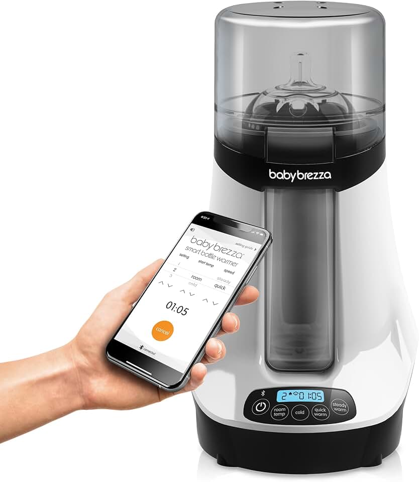 Baby Brezza Smart Baby Bottle Warmer, Breastmilk Warmer + Defroster | Different Temperatures for Breastmilk + Formula - Universal Fit for All Bottles + Milk Bags, Control via Free App
