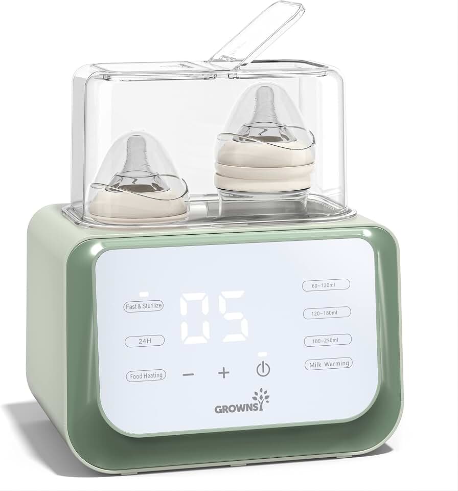Baby Bottle Warmer, Grownsy 8-in-1 Fast Milk Warmer with Timer Breastmilk or Formula, Fits 2 Bottles, Accurate Temperature Control, with Defrost, Sterili-zing, Keep, Heat Baby Food Jars Function Global Recycled Standard