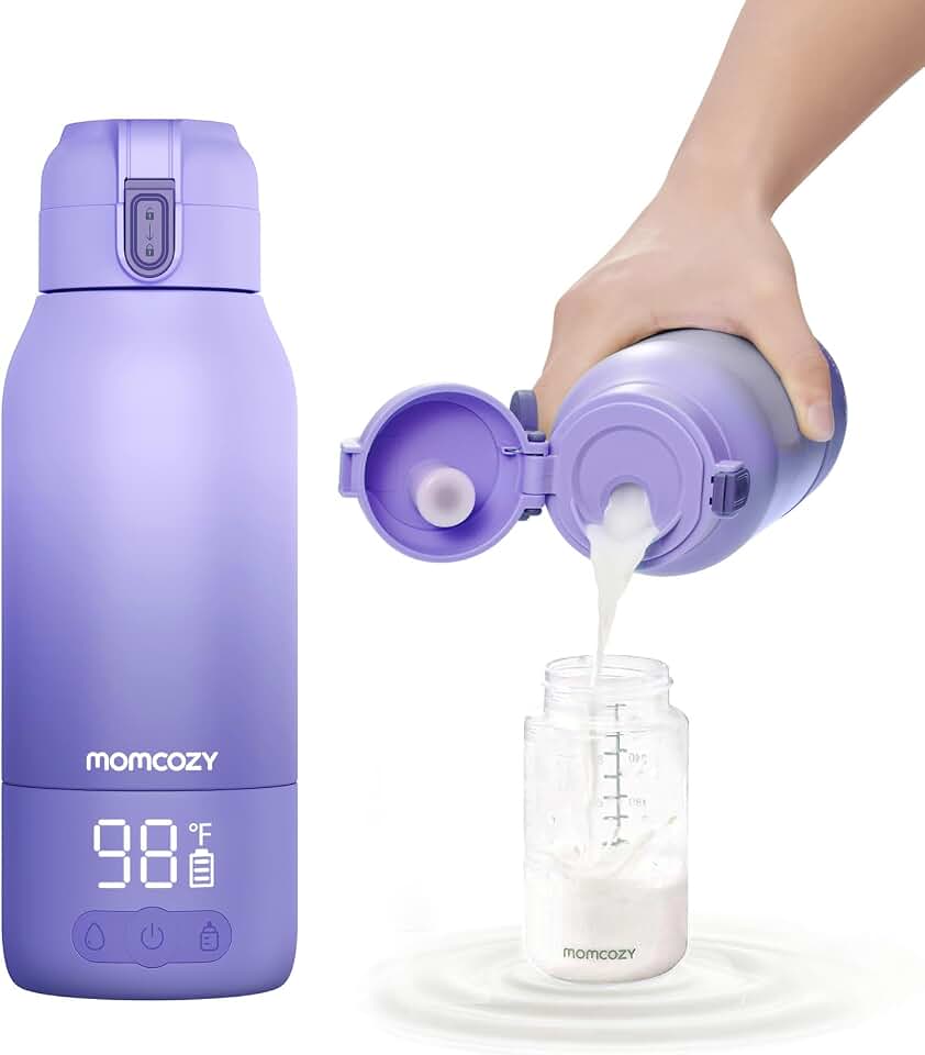 Momcozy Portable Bottle Warmer for Breast Milk, Baby Travel Essentials | Fast Heating with Nutrients Preserved, Precise Temp Control, Dual Heating Modes for Breast Milk &amp; Water, 17OZ Large Capacity Global Recycled Standard