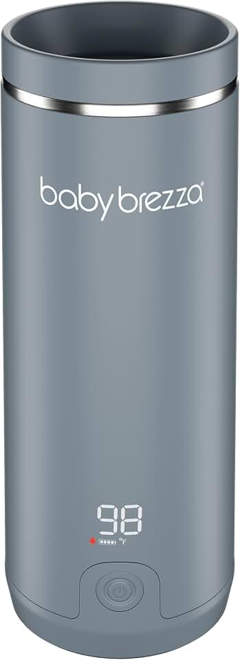 Baby Brezza Portable Baby Bottle Warmer - Breastmilk + Formula Safe, Grey | 3x Faster Travel Warming, Up to 8 Bottles with 4 Temp Settings, No Bottle Adapters + Safe, Even Heating, Dishwasher Safe