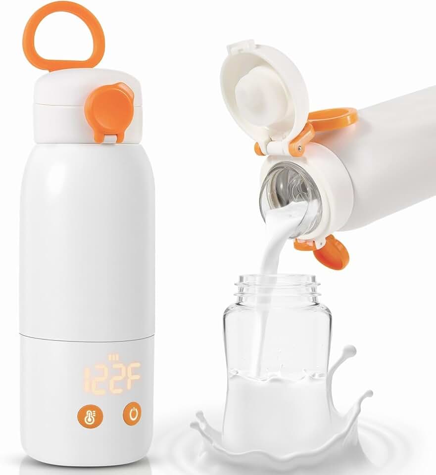 2 Mins Fast Heating, Portable Bottle Warmer for Travel, 12 Ounces On the Go | 4 Temp Control, 20H+ Keep Warm, 316 Stainless Steel, 2.5H Fast Charge, for Water, Breast milk, Formula milk, Leak Proof Cover