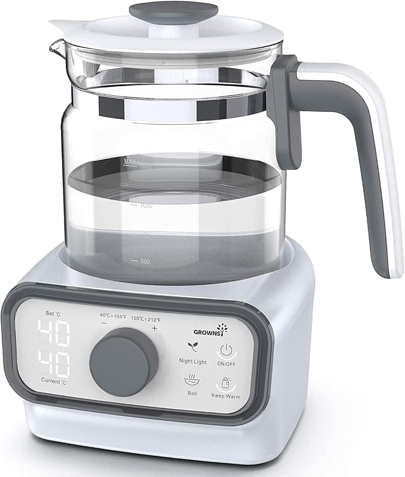 GROWNSY Baby Instant Warmer &amp; Glass Water Boiler with LCD Display and Timer | Accurate Temperature Control for Formula, Coffee and Tea, 1.2 Liter Electric Kettle,Water Warmer for Baby Formula Global Recycled Standard