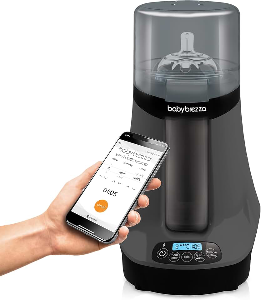 Baby Brezza Smart Baby Bottle Warmer, Breastmilk Warmer + Defroster | Different Temperatures for Breastmilk + Formula - Universal Fit for All Bottles + Milk Bags, Control via Free App