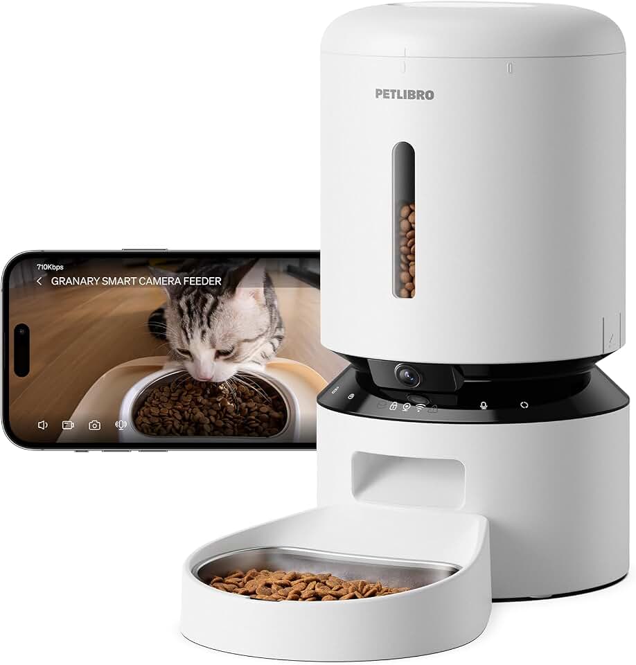 PETLIBRO Automatic Cat Feeder with Camera, 1080P HD &amp; Night Vision, 5GHz/2.4GHz WiFi &amp; Cam Smart Pet Feeder with App Control, 2-Way Audio, Motion Alerts for Cats &amp; Dogs, Stainless Steel Single Tray