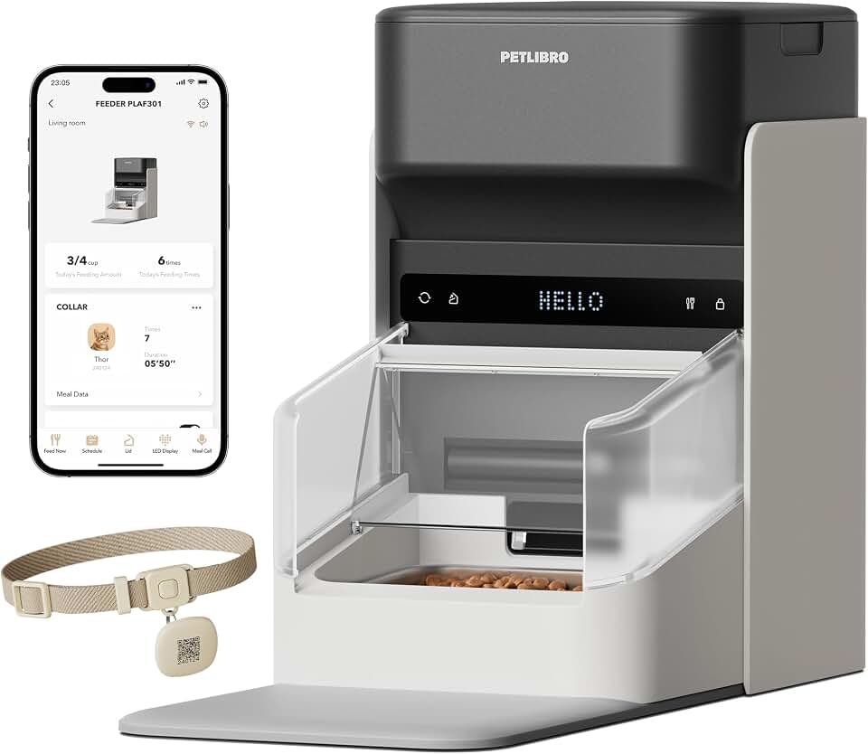 PETLIBRO RFID Automatic Cat Feeder, Collar Tag-Activated Personalized Meals, 5G&amp;2.4G Wi-Fi Programmable Cat Food Dispenser with Cats Recognition &amp; Diet Tracking for Multi-Pet Homes and Different Diets
