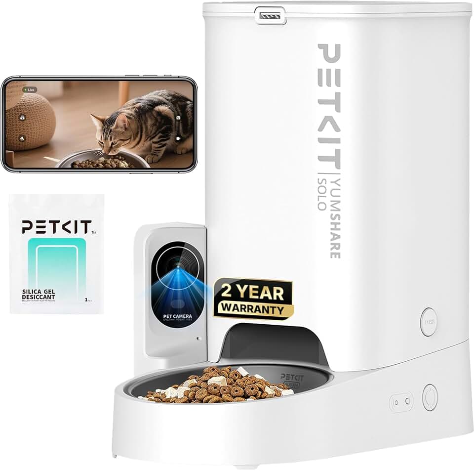 PETKIT Automatic Cat Feeder with Camera, 1080P HD Video with Night Vision, 2.4G WiFi Pet Feeder for Cat &amp; Small Dog, 2-Way Audio &amp; Meal Call Pet Food Dispenser with Desiccant Bag, Motion Capturing