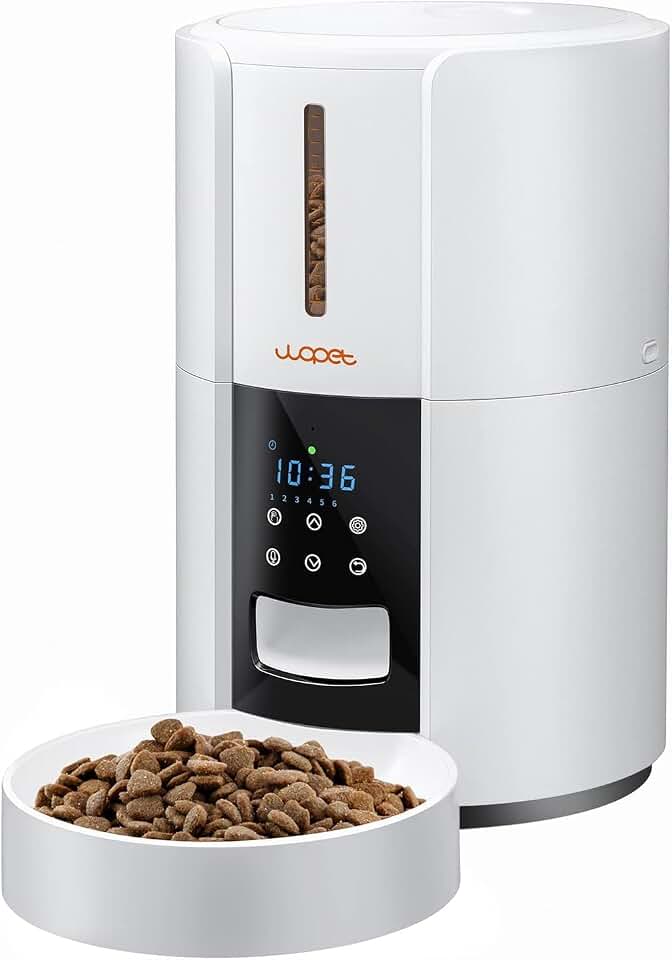 WOPET Automatic Cat Feeder, 3L Pet Dry Food Dispenser, Timed Portion Control with 6 Meals, Voice Recorder, Battery Backup
