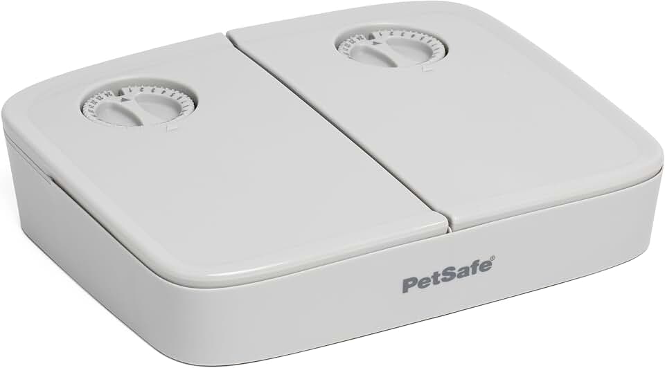 PetSafe Analog 2 Meal Pet Feeder, Dog &amp; Cat, 3 Cup/16 oz, Tamper-Resistant | Slow Feed Portion Control, Dial Timers Schedule 2 Automatic Meals in 30-Min Steps, Each Compartment Holds up to 1.5 Cups