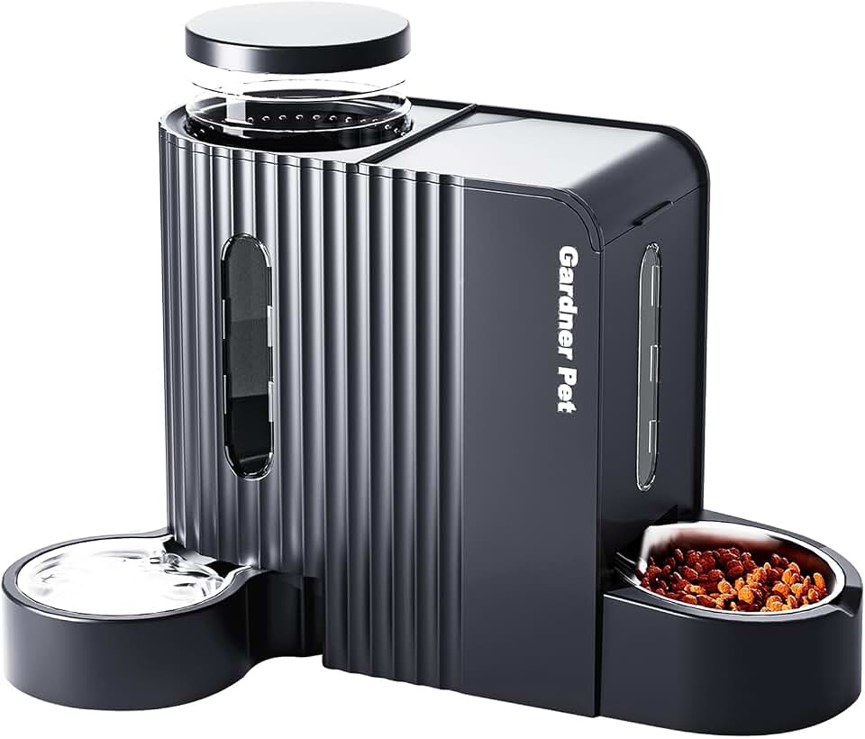 Gravity Automatic Cat Feeder, Water &amp; Food Dispenser Set, Stainless Bowls | Gardner Pet Double 304 Stainless Steel Bowl, Large Capacity Rotatable Self Feeder for Small Medium Kitten Puppy-0.8Gal x 2 Global Recycled Standard