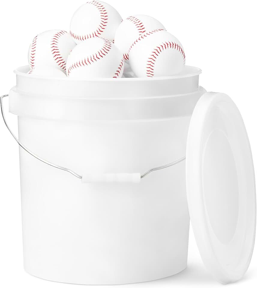 Amazon Basics Bucket of Practice Baseballs, 24 Count, Regulation Size 9-inch, Youth Team