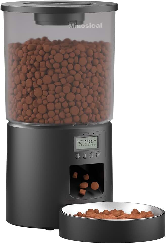Automated Cat Feeder,Clear 4.2L Dry Food Dispenser with Single Bowl,Programmable Timed Pet Feeder for Up to 6 Daily Meals,10-Second Voice Message &amp; Dual Power Backup (Black, 4.2L Press Version)