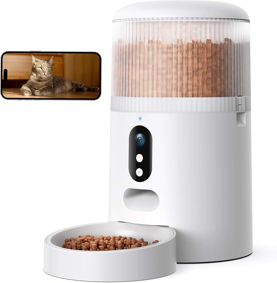 Automatic Cat Feeder with Camera, 3MP HD Video &amp; Night Vision, 5G/2.4G WiFi Smart Pet Feeder with APP Control, 2-Way Audio, Motion Alerts, Low Food Sensor, Timed Cat Feeder for Cats &amp; Dogs, 4L