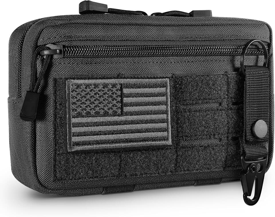 FRTKK Tactical Molle Admin Pouch Utility Laser Cut EDC Tool Pouch Bag Horizontal Modular Pouches Include US Flag Patch and Keychain