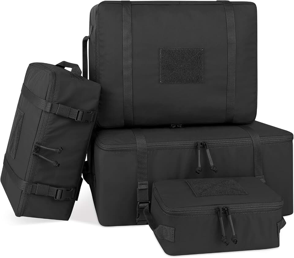 PETAC GEAR 4 PCS Tactical Modular Packing Cubes with Waterproof Material, Large Capacity Storage Bag, Easy Clean Outdoor Travel Organize Storage Pouches Bags (BK)