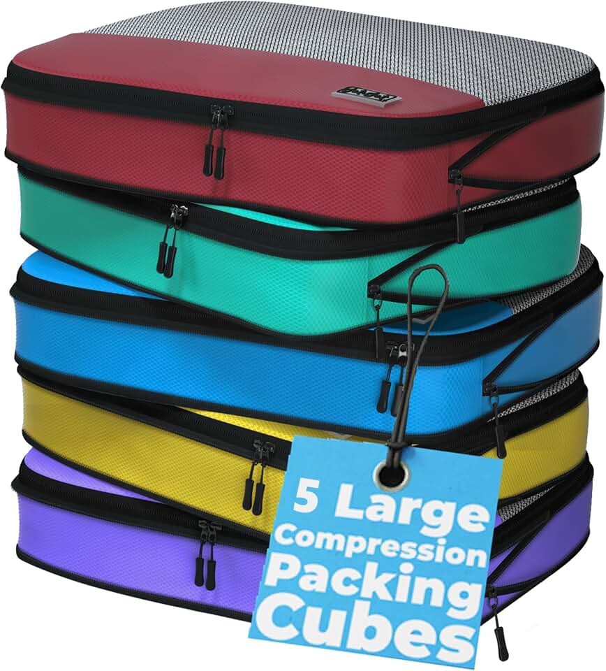 Large Packing Cubes for Travel - 5pc Packing Cubes for Suitcases - Lightweight Luggage Organizer Bags (Compression)