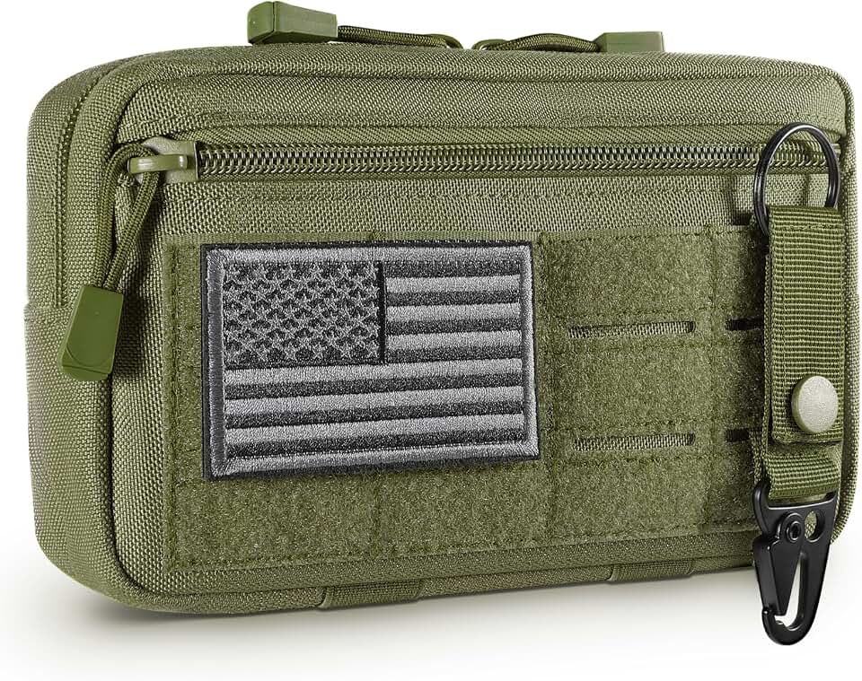 FRTKK Tactical Molle Admin Pouch Utility Laser Cut EDC Tool Pouch Bag Horizontal Modular Pouches Include US Flag Patch and Keychain