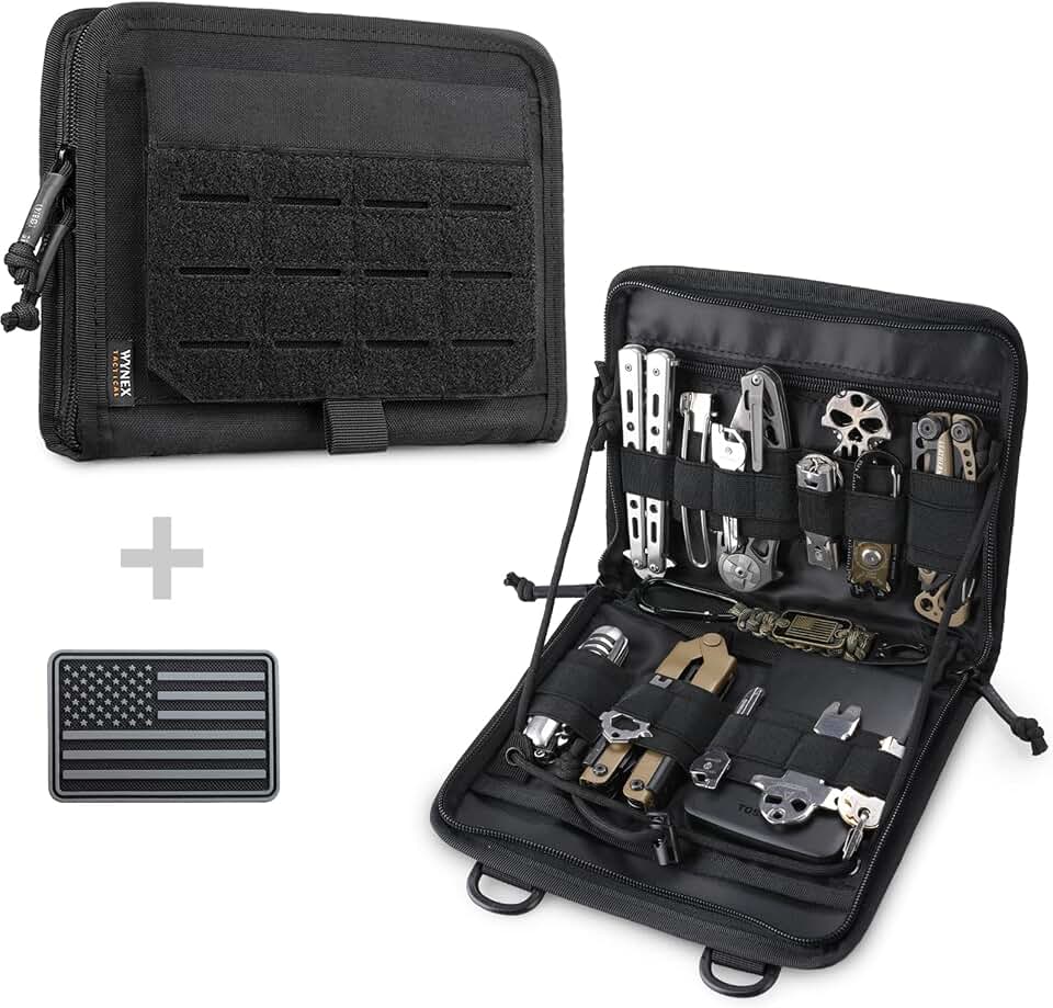 WYNEX Tactical Molle Admin Pouch, Laser-Cut, EDC Organizer Tool Pouch | Utility Organizer EDC Medical Bag, EDC Pocket Modular Pouch, Tactical Accessories EDC Pouch, Include U.S Patch