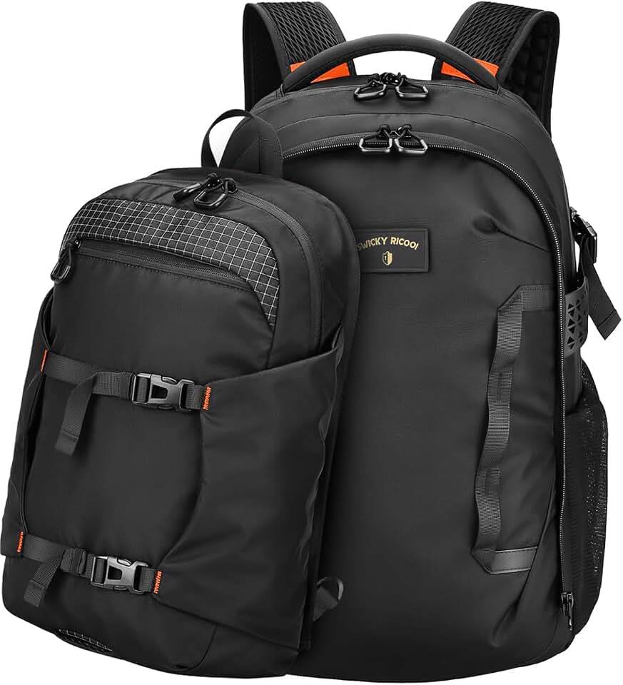 2-in-1 Detachable Carry-On Backpack flight approved- Splits into Two Bags for Travel, 56L Laptop Backpack Fits 17 Inch Laptop, Water Resistant Black