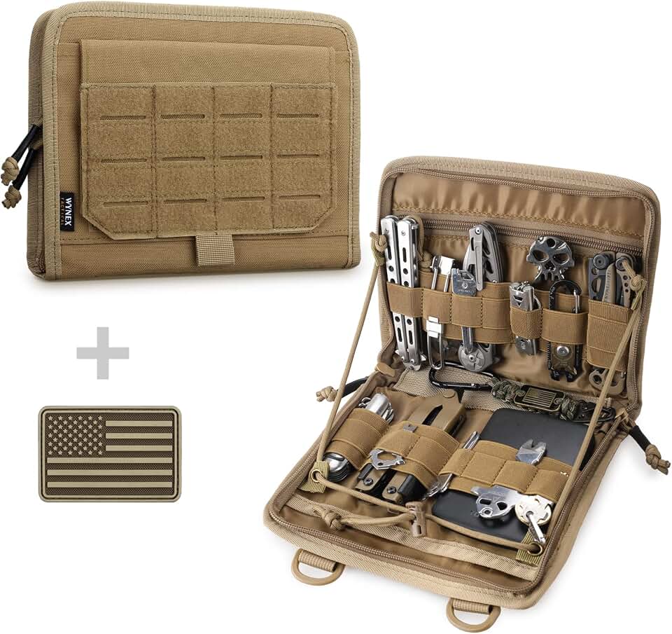 WYNEX Tactical Molle Admin Pouch, Laser-Cut, EDC Organizer Tool Pouch | Utility Organizer EDC Medical Bag, EDC Pocket Modular Pouch, Tactical Accessories EDC Pouch, Include U.S Patch