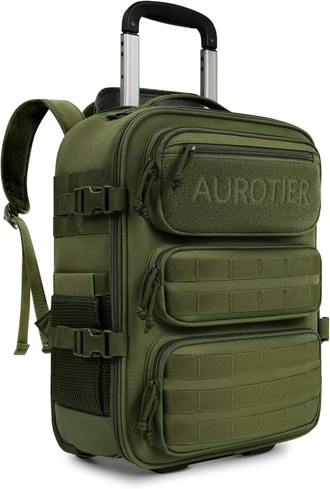 AUROTIER Rolling Tactical Laptop Backpack, Underseat Travel Backpack with Wheels, 16 Inch Wheeled Computer Backpack for Men and Women, Roller Overnight Molle Outdoor Hiking College Carry on Luggage