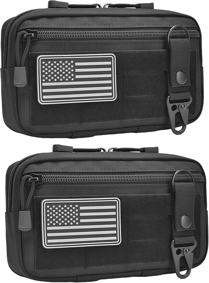 2 Pack Tactical Molle Admin Pouch with US Flag Patch and Keychain,EDC Pouch | Utility Laser Cut Tactical EDC Tool Pouch Bag Horizontal Modular Pouches Utility Tool Pouch