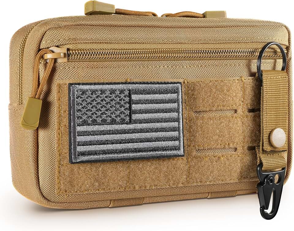 FRTKK Tactical Molle Admin Pouch Utility Laser Cut EDC Tool Pouch Bag Horizontal Modular Pouches Include US Flag Patch and Keychain