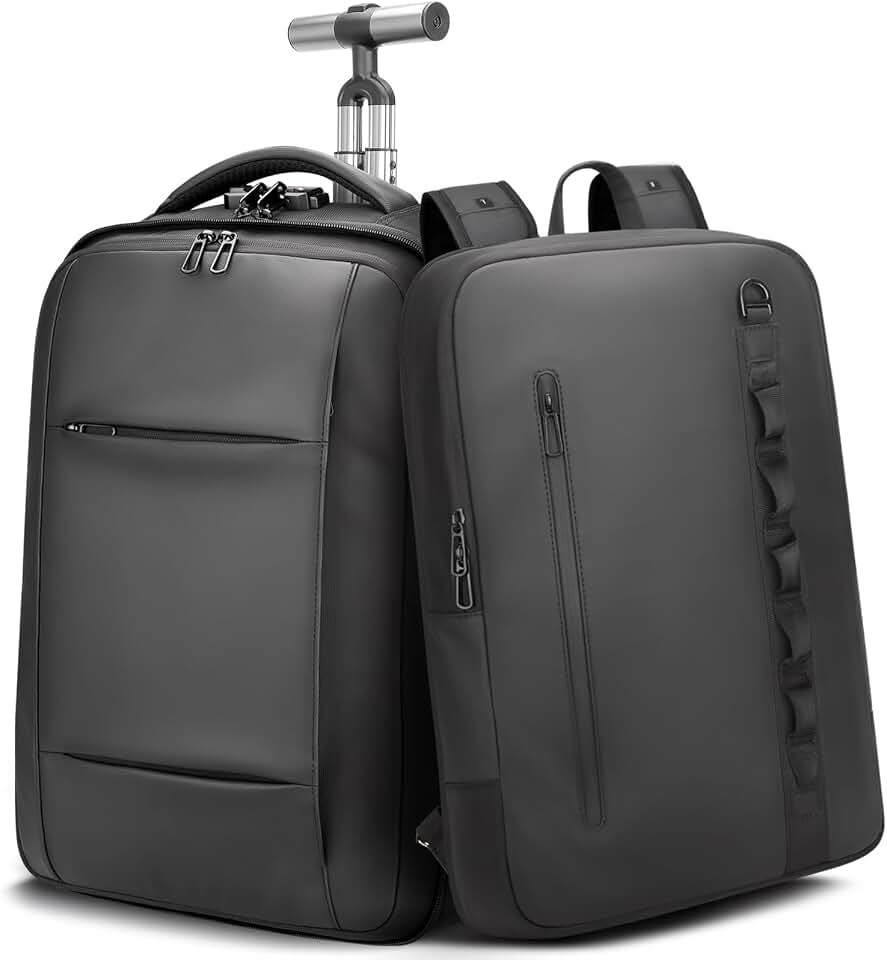 2-in-1 Detachable Carry On Rolling Backpack - Splits into Two Bags for Travel, 50L Wheeled Backpack with 17.3″ Padded Laptop Sleeve, USB Charging Ports, Waterproof Luggage Suitcase