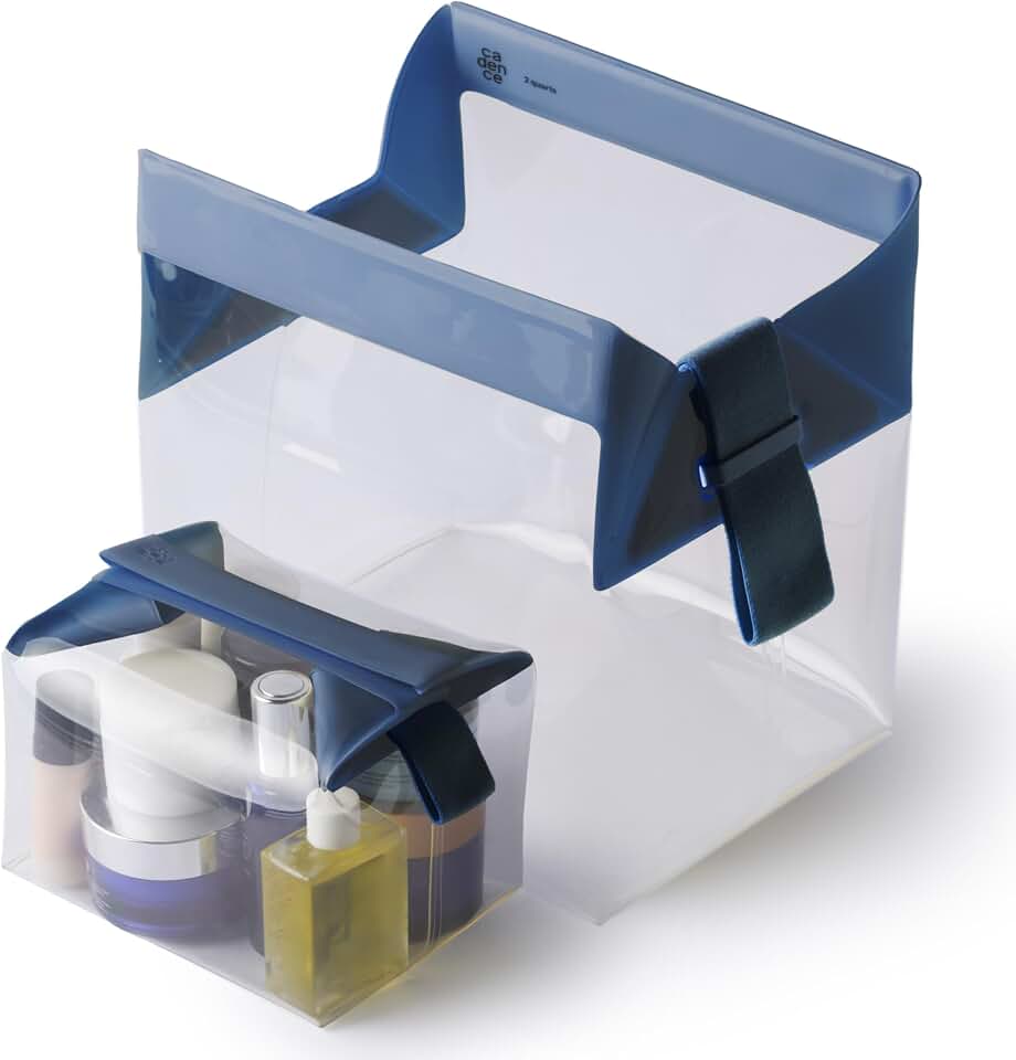 Cadence Parcel - Clear Travel Kit with Zipperless Magnetic Closure - Cove, Large - Durable, Leak-Resistant and TSA Approved Toiletry Bag - Modular Organization - Recycled TPU (2 Qt)