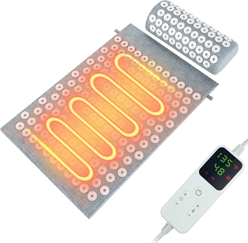 AICNLY Acupuncture Heating Acupressure Therapy Mat for Back Pain Relief | Heated Acupressure Mat Delivers Heat Therapy to Ease Back Pain, Relax Muscles, Reduce Stress &amp; Improved Circulation