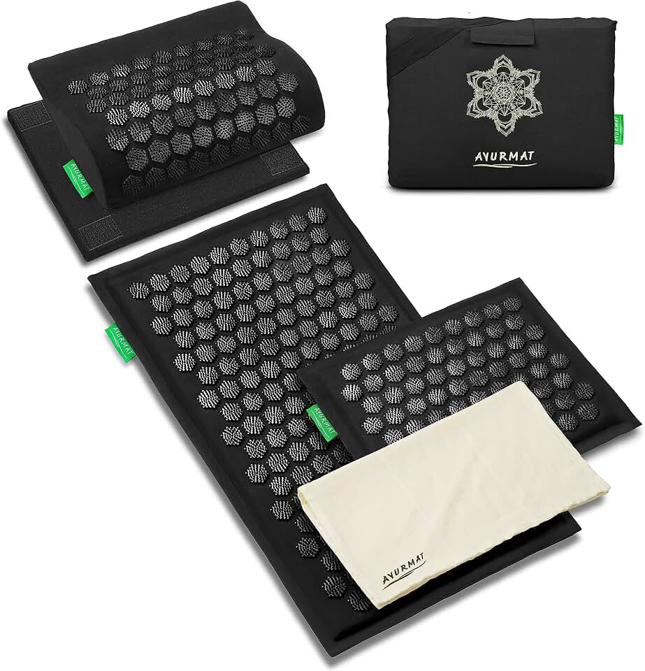 Acupressure Mat and Pillow Set - Full Body Acupuncture Mat | Premium Eco-Friendly Linen and Coconut Fiber Mat. Ideal for Full Body Pain Relief, Stress Reduction &amp; Muscle Relaxation