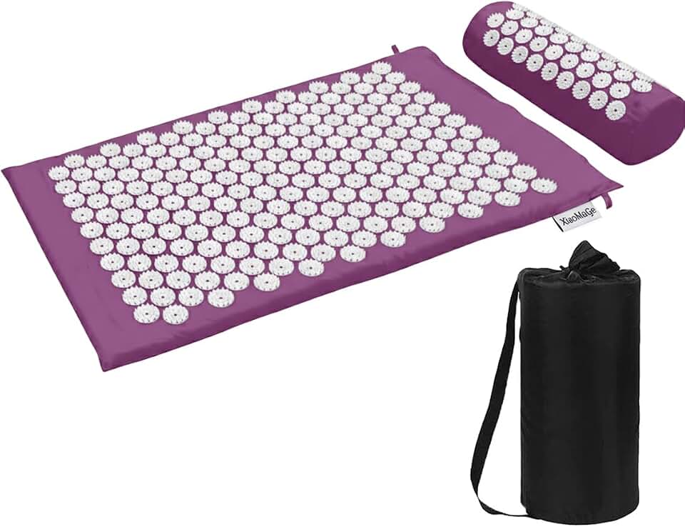 XiaoMaGe 28.7" Acupressure Mat and Pillow Set with Carry Bag (Purple) | Large acupuncture mat for neck &amp; back pain relief, muscle relaxation, circulation support, and post-workout recovery
