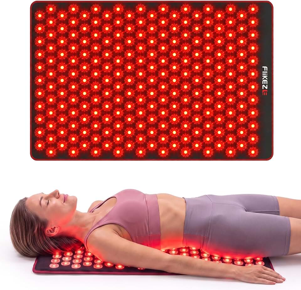 FliKEZE 2-in-1 Acupressure Mat with Red Light Therapy for Body Home Use | FSA&amp;HSA Eligible, 230 LEDs 660nm&amp;850nm Infrared Light with Timer, 4600 Acupressure Points Relaxation for Back, Neck and Sleep Global Recycled Standard