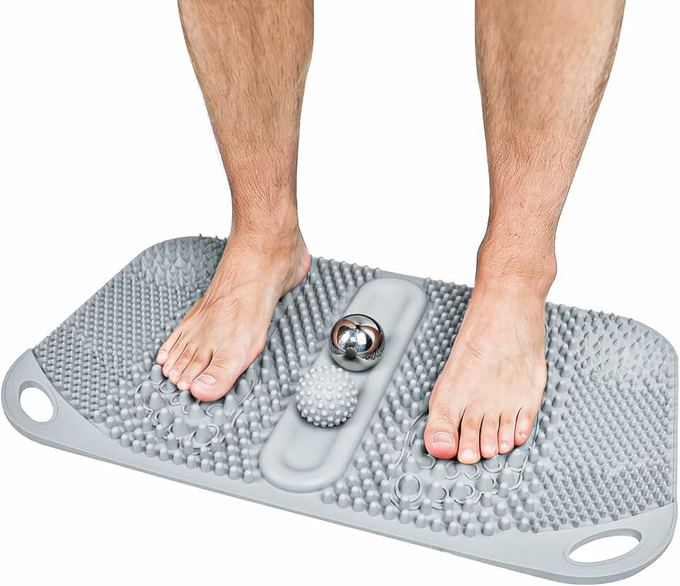 FREATECH Foot Massage Acupressure Mat with Massage Balls for Foot Pain &amp; Plantar Fasciitis Relief, Zoned Reflexology Pressure Point Mat for Sitting &amp; Standing, Safe Food-Grade Silicone, 22'' x 13''