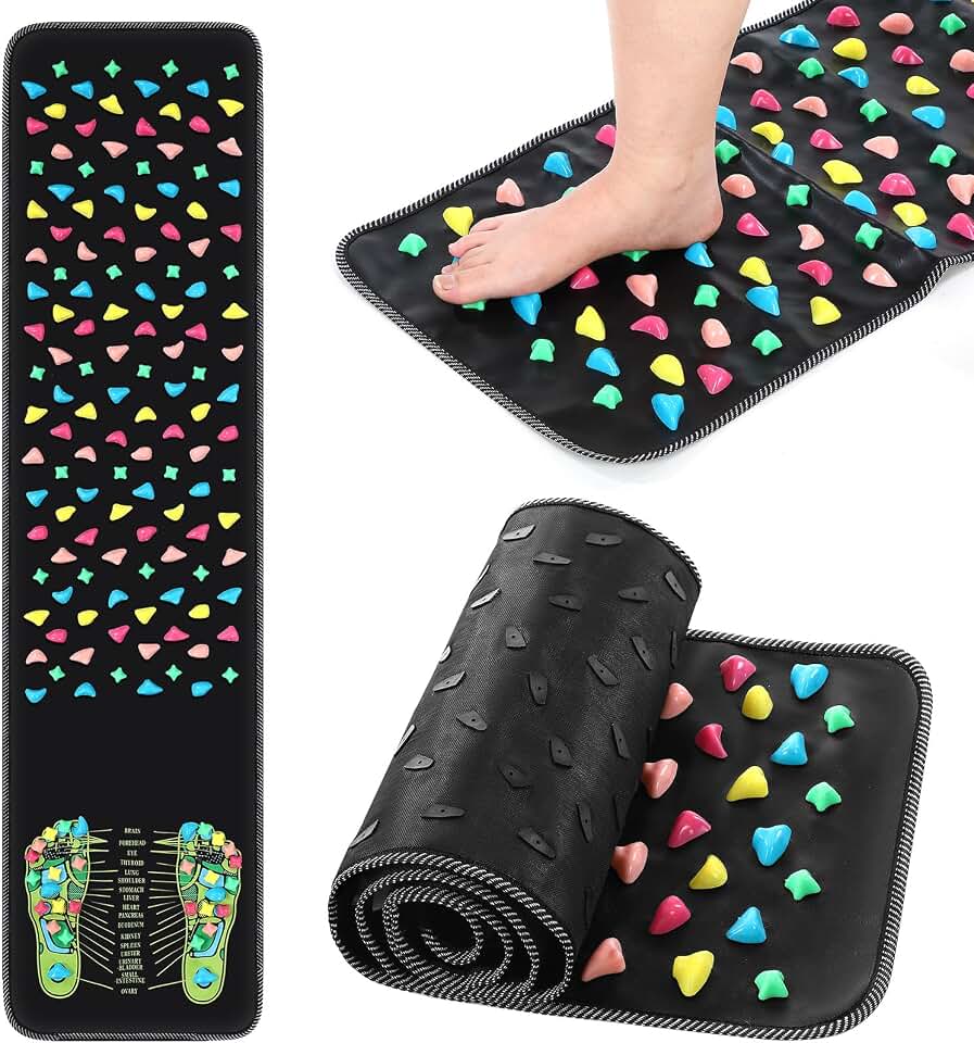 BBTO Foot Acupressure Mat Walk Stone Road,55.12 X 13.78 Inches | Pressure Point Reflexology Therapy, Roll up Portable Design, Colorful Pebble Texture, Relieves Foot Fatigue for Workers