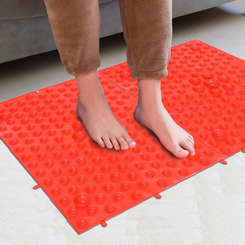 2-in-1 Foot Massage Mat &amp; Reflexology Pad - Acupressure Mat with Toe Plates, Anti-Slip, Suitable for Bathroom, Yoga, Outdoor Games &amp; More (Red)