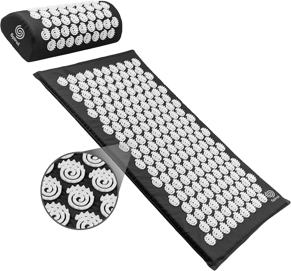 Spirol Acupressure Mat and Pillow Set for Back, Neck and Shoulder Pain Relief, with Flexible Acupressure Spikes, Includes Carry Bag (Onyx)
