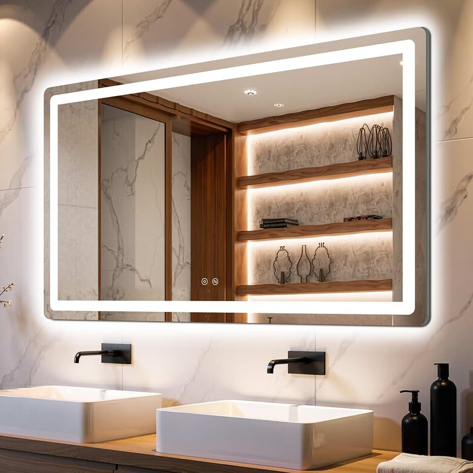 Delma 30x50 LED Bathroom Vanity Mirror with Lights, Anti-Fog, Dimmable | Front &amp; Backlit with 3 Color Modes and Memory, 5mm Shatterproof Glass, Plug-in or Hardwired, Horizontal or Vertical
