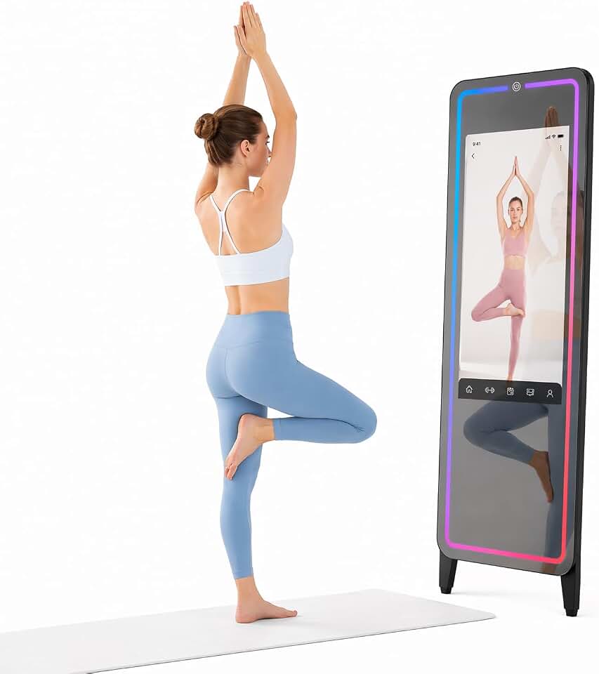 Smart Fitness Mirror for Home Gym Workout, 32" Touchscreen &amp; Open System, No Subscription Fees, Support Fitness Apps, Wall Mount &amp; Free Standing, Can be Used with Home Workout Equipment