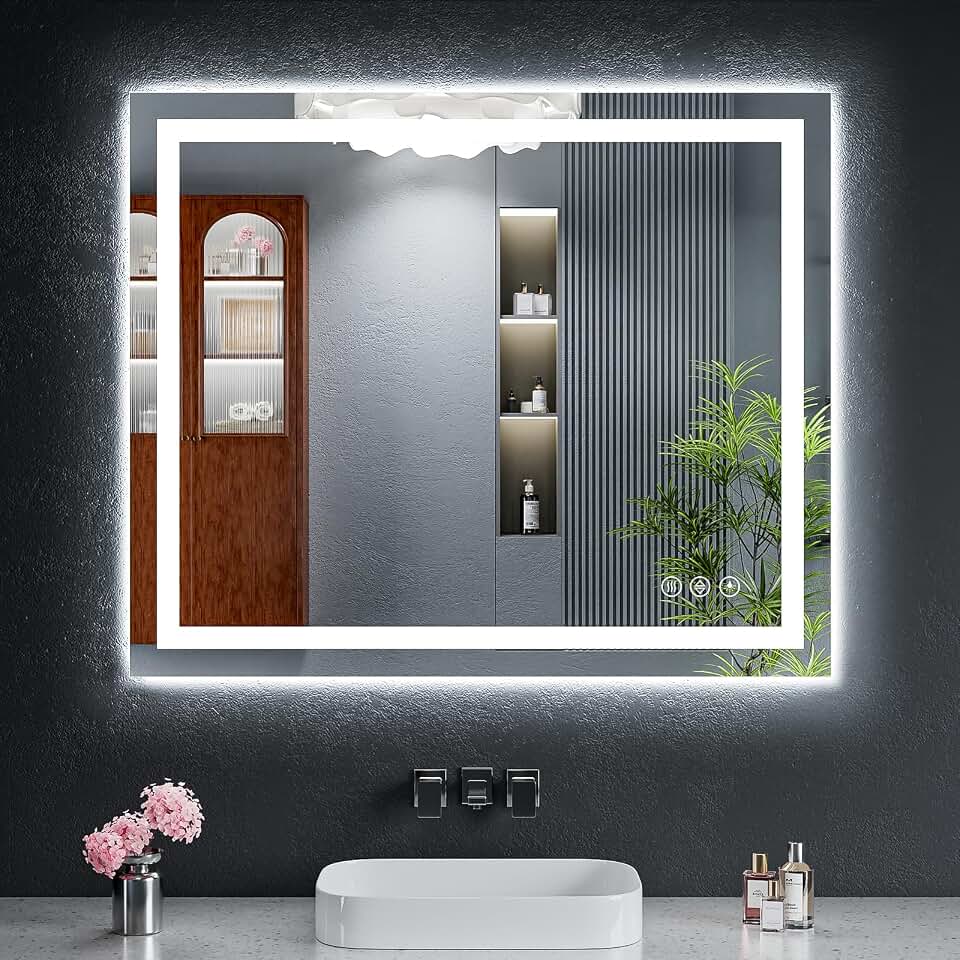 36"x30" LED Bathroom Mirror with Lights, Backlit+Frontlit, Anti-Fog | CRI 95, Stepless Dimmable, 3 Colors Lighting, Shatterproof Tempered Glass, HD Reflection, Memory, (Horizontal/Vertical)