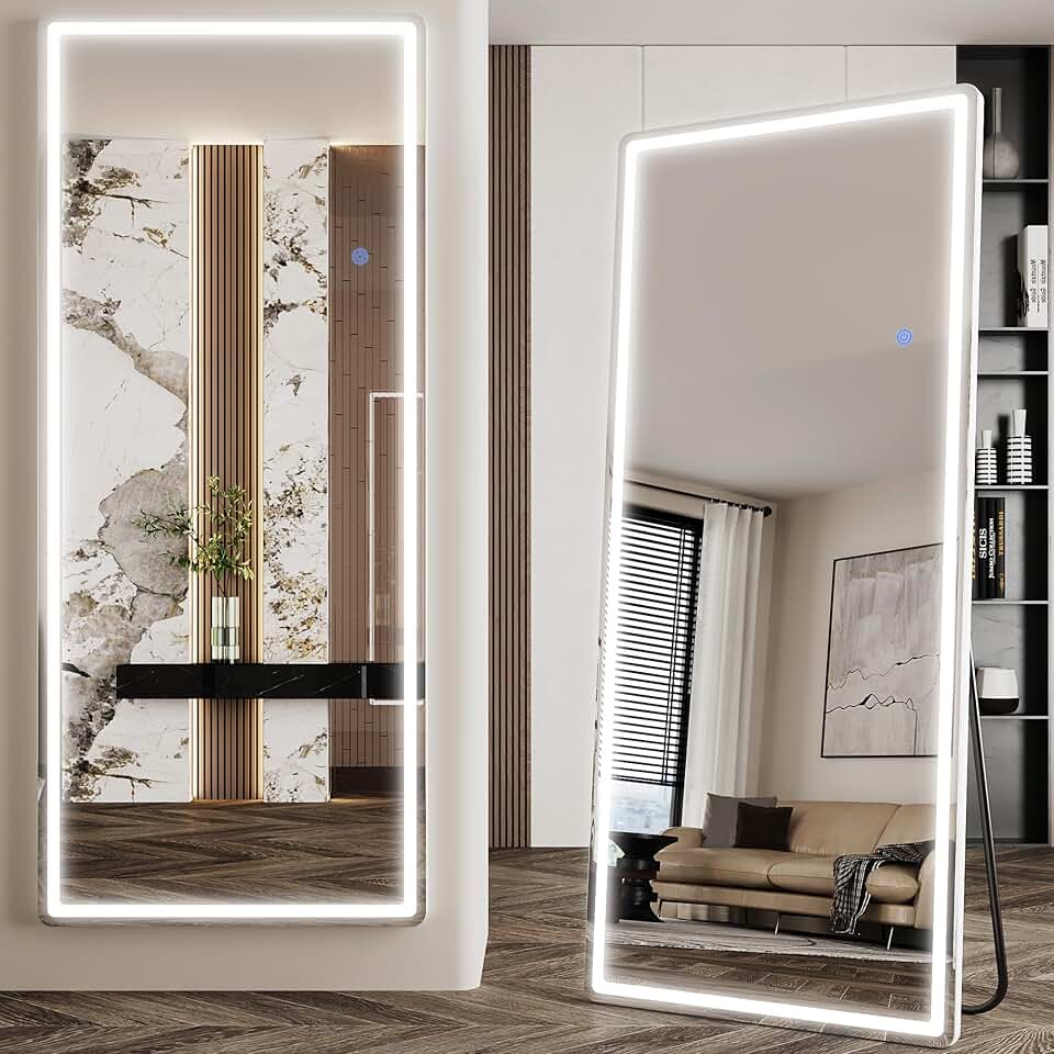 Antok 71"x28" LED Full Length Mirror, Lighted Floor Mirror, Rect | Shatter-Proof Glass, Floor Standing/Hanging/Leaning, LED Full Body Mirror Aluminum Alloy Frame for Bedroom Livingroom Global Recycled Standard