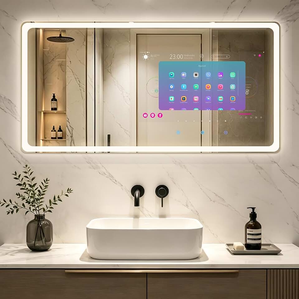 39"x20" Smart Mirror with 22"Touchscreen TV, Android WiFi Mounted Bathroom | Anti-Fog, 3-Color LED, Bluetooth/HDMI, Weather Clock Date, Waterproof Vanity Mirror for Bathroom,Bedroom,Hotel&amp;Spa