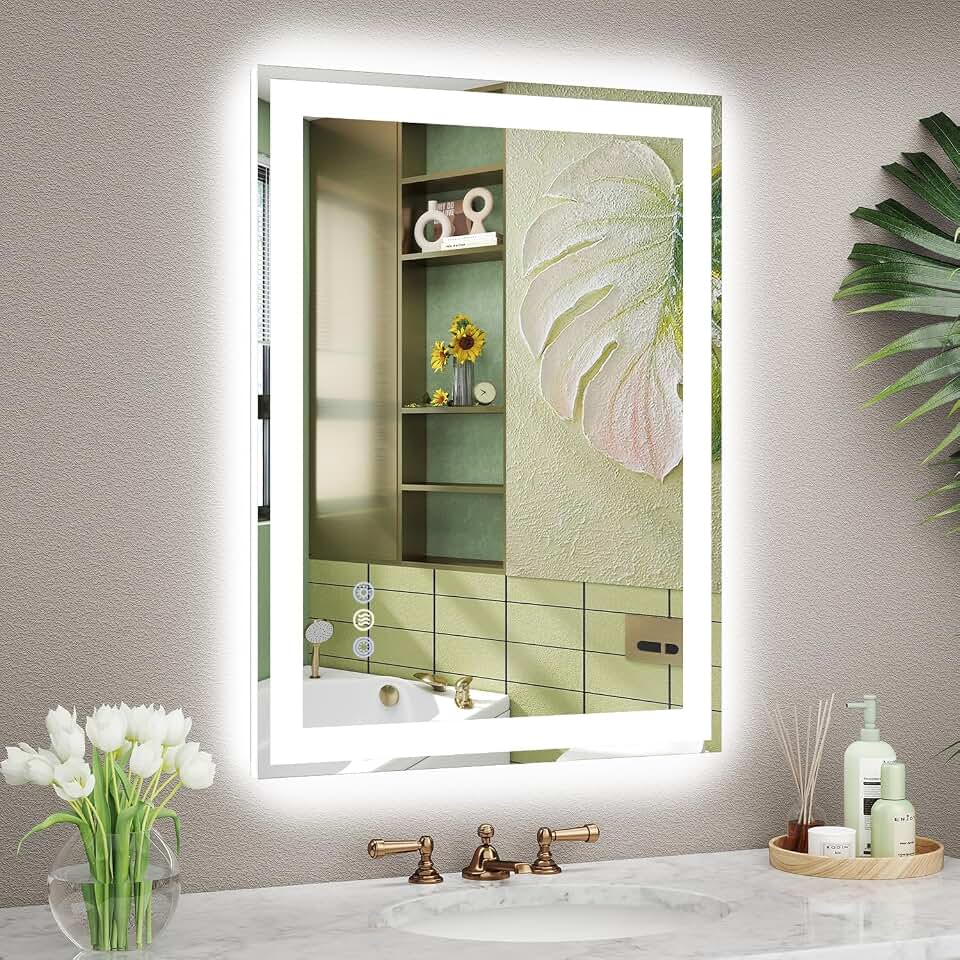 24x32 LED Bathroom Mirror, 6000LM, Separate Front and Back Lights | Shatter-Resistant Tempered Glass,Auto-Off Defogger,3 Color Modes,Smooth Dimming,Smart Memory Setting