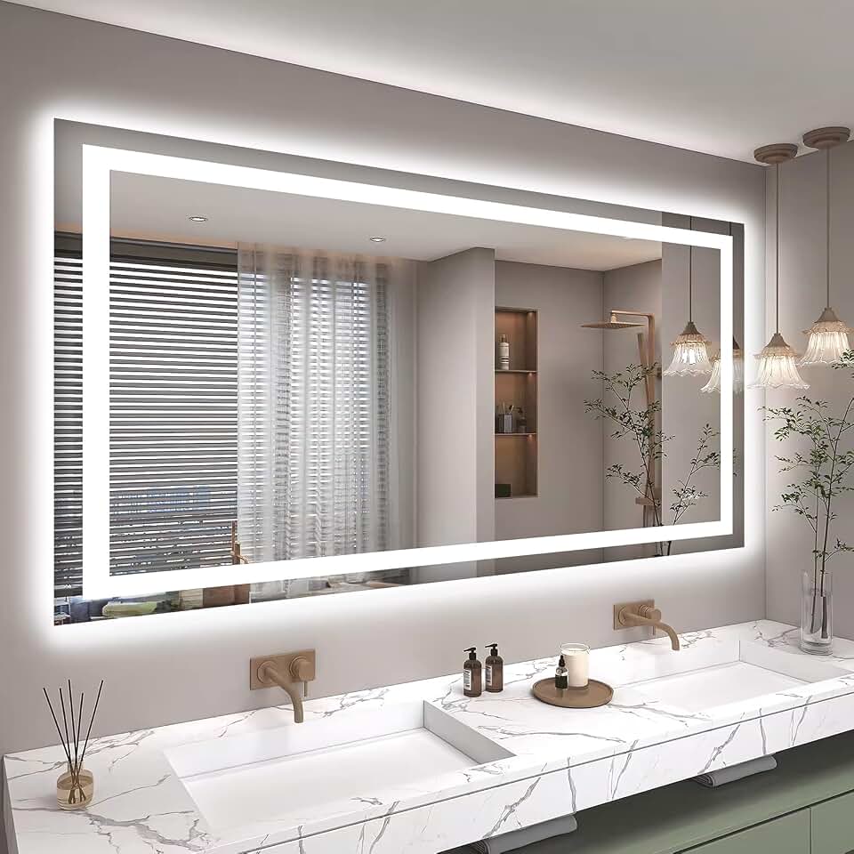 Hivone 60"X36" LED Bathroom Mirror with Lights, UL Listed | Anti-Fog, Dimmable, 3 Color Temperature, Backlit + Front Lit, Smart Bathroom Vanity Mirror, Memory Function, Tempered Glass Global Recycled Standard
