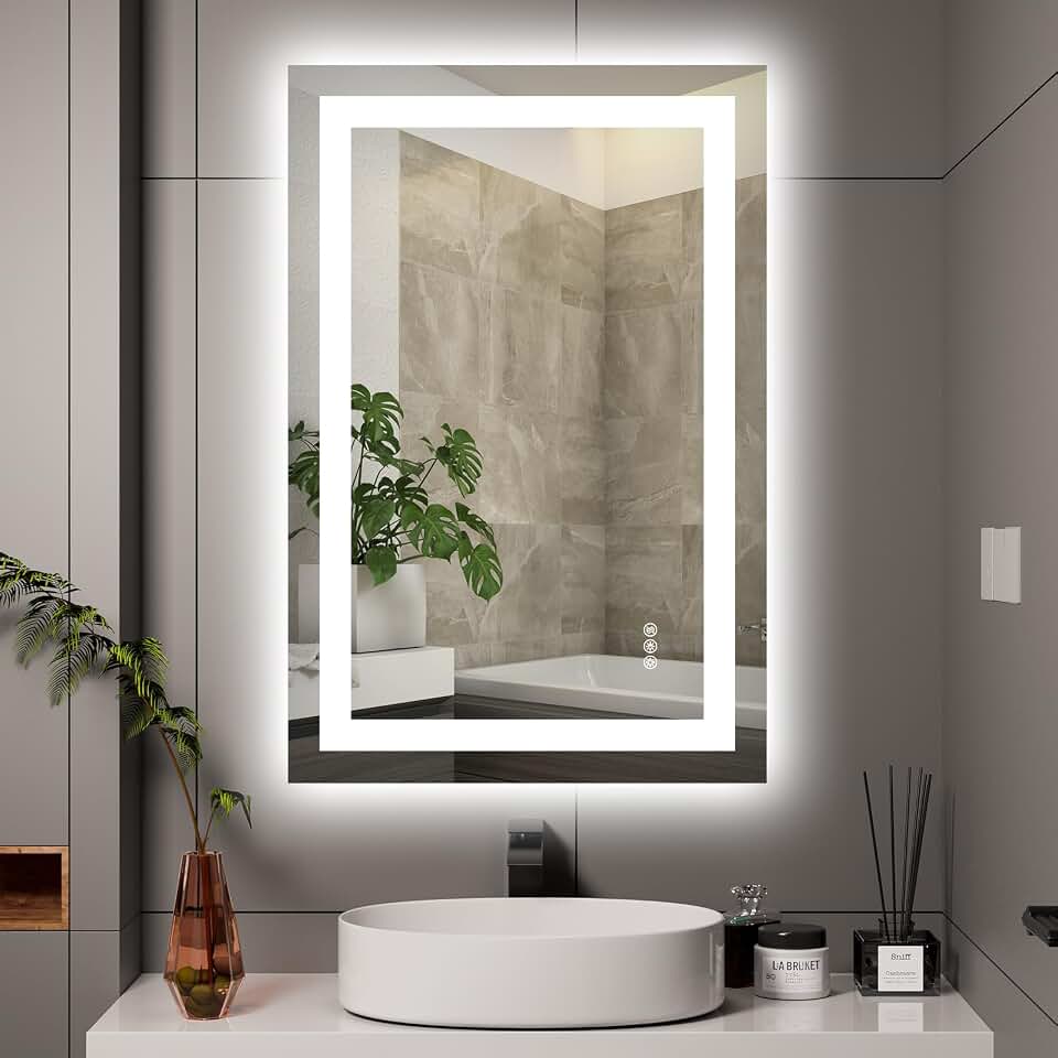 Hivone 36"X24" LED Bathroom Mirror with Lights, UL Listed | Anti-Fog, Dimmable, 3 Color Temperature, Backlit + Front Lit, Smart Bathroom Vanity Mirror, Memory Function, Tempered Glass Global Recycled Standard