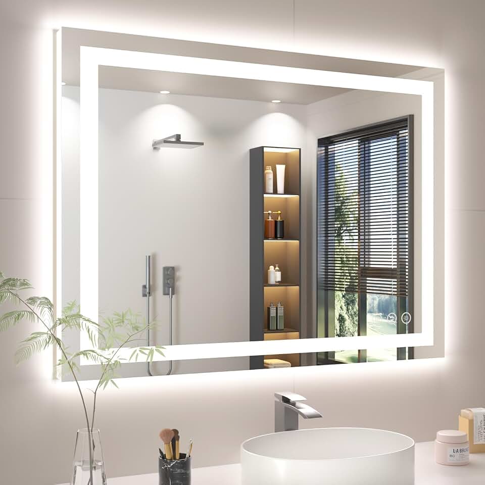 40"x30" LED Bathroom Mirror with Anti-Fog, Backlit &amp; Front Lights, Memory | Dimmable 3 Color CRI 95+ Shatterproof Tempered Glass ETL Listed for Safety Lighted Bathroom Vanity Mirror for Wall